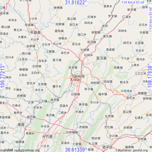 Xiwai on map