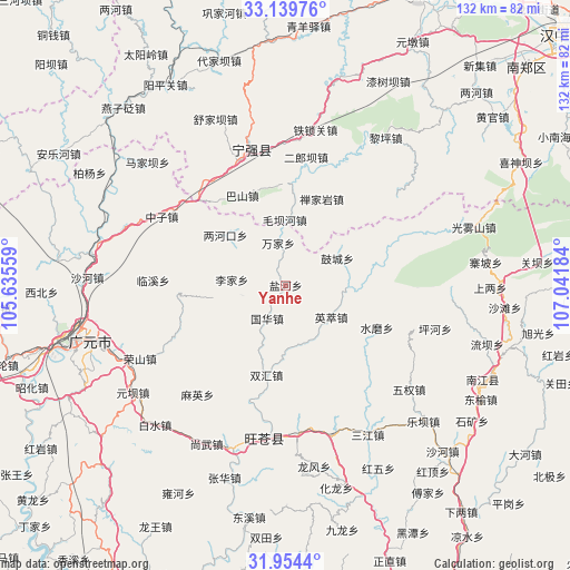 Yanhe on map