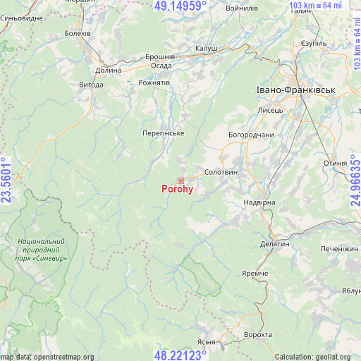 Porohy on map