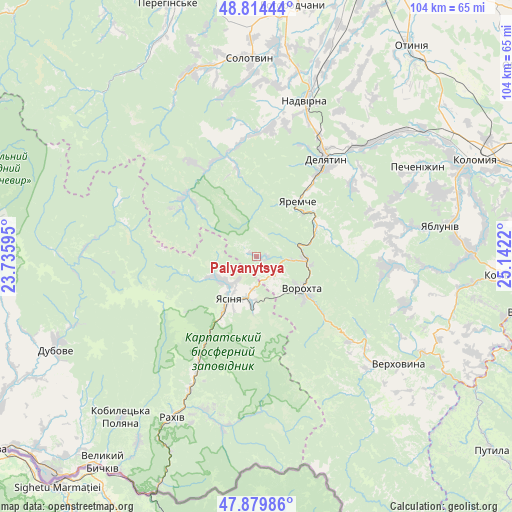Palyanytsya on map
