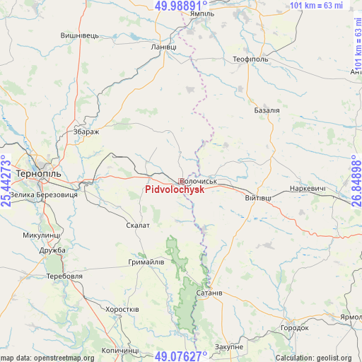 Pidvolochysk on map