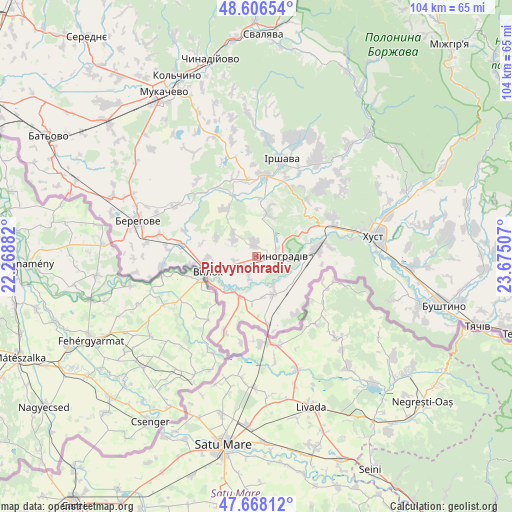 Pidvynohradiv on map