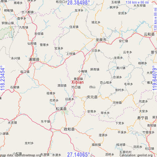 Xibian on map