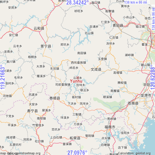 Yunhu on map