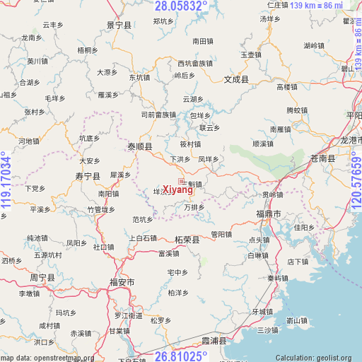 Xiyang on map