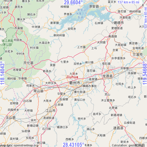 Jiuhua on map