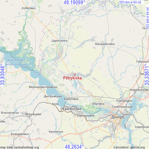 Petrykivka on map
