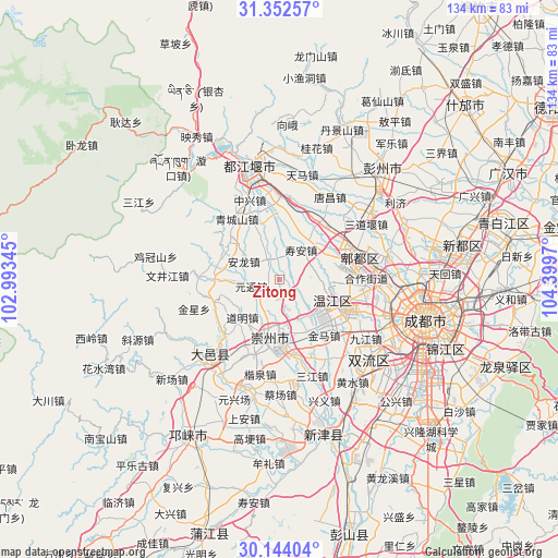 Zitong on map