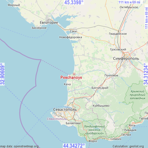 Peschanoye on map