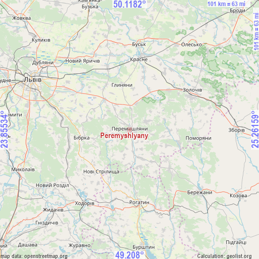 Peremyshlyany on map