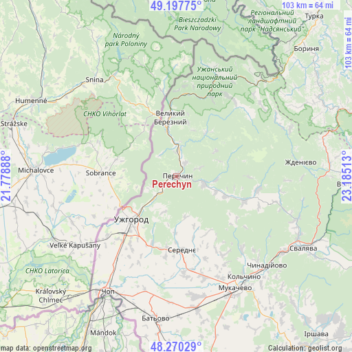 Perechyn on map