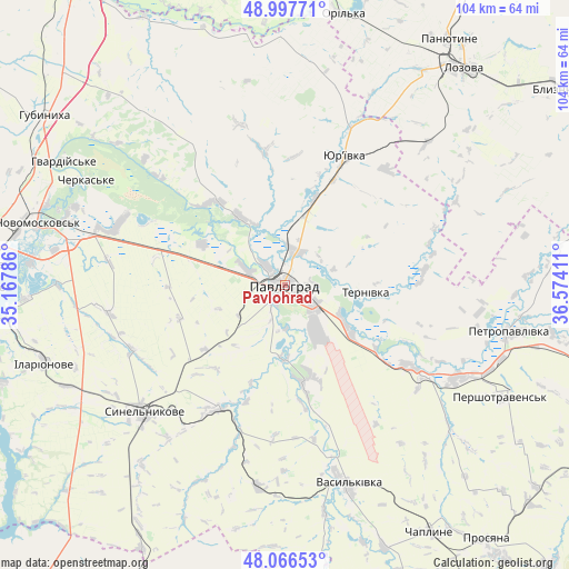 Pavlohrad on map