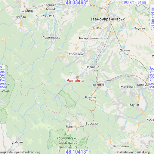 Pasichna on map