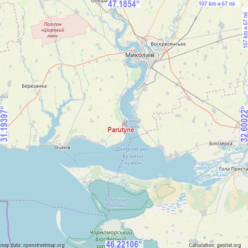 Parutyne on map