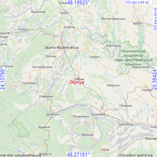 Otyniya on map