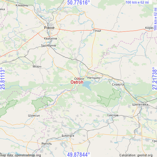 Ostroh on map
