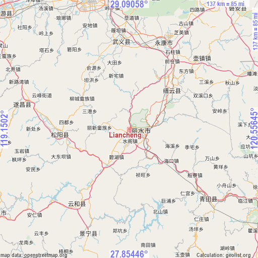 Liancheng on map