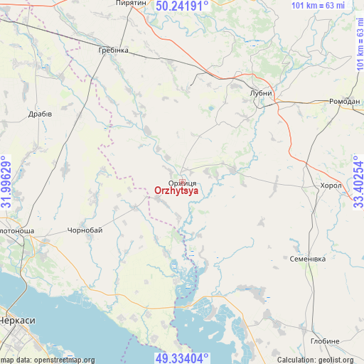 Orzhytsya on map