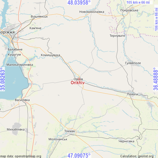 Orikhiv on map