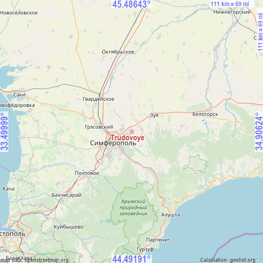 Trudovoye on map
