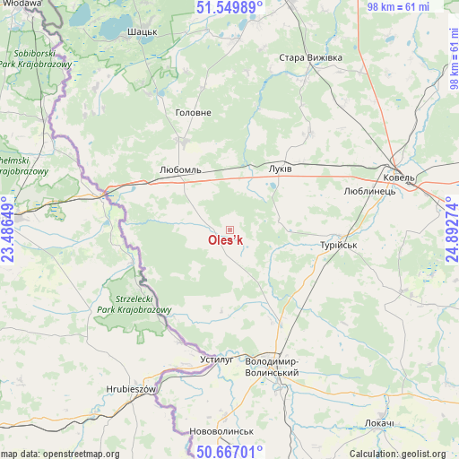 Oles’k on map