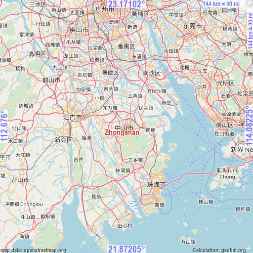 Zhongshan on map