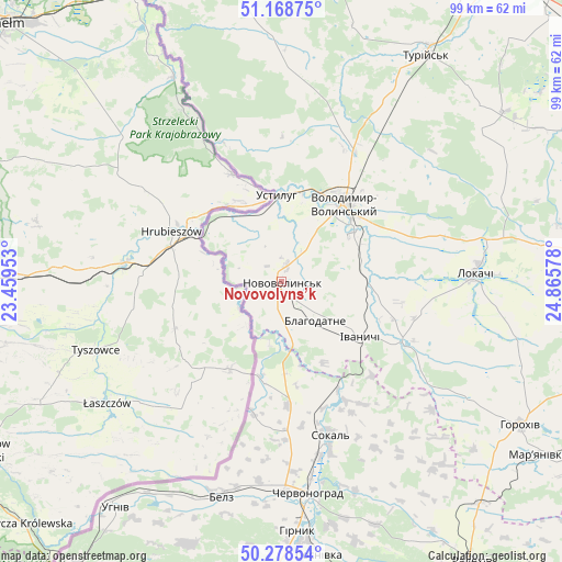 Novovolyns’k on map