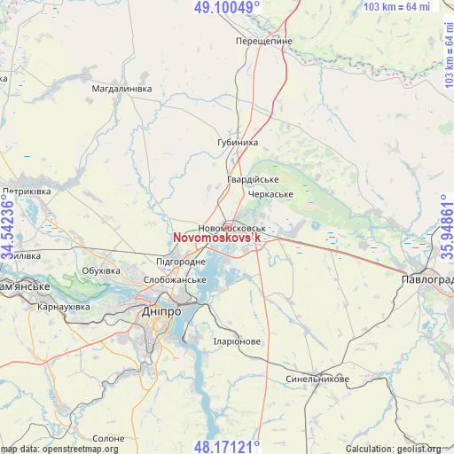 Novomoskovs’k on map