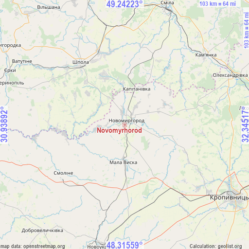 Novomyrhorod on map