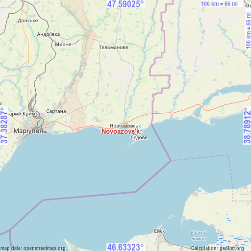 Novoazovs'k on map