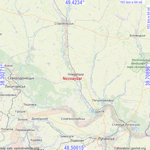 Novoaydar on map