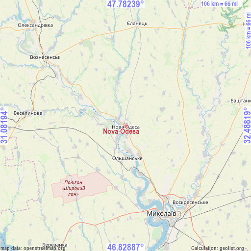 Nova Odesa on map