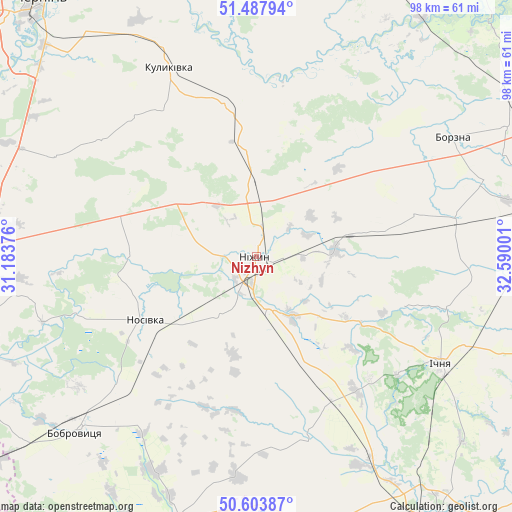 Nizhyn on map