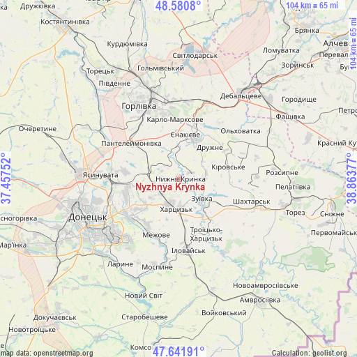Nyzhnya Krynka on map