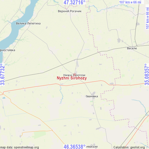 Nyzhni Sirohozy on map