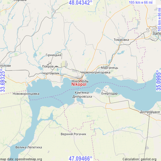 Nikopol on map
