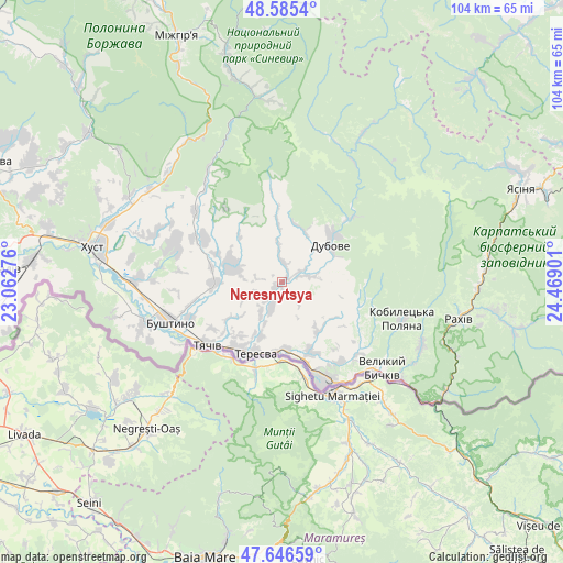 Neresnytsya on map