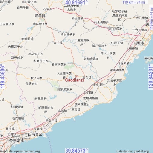 Gaodianzi on map