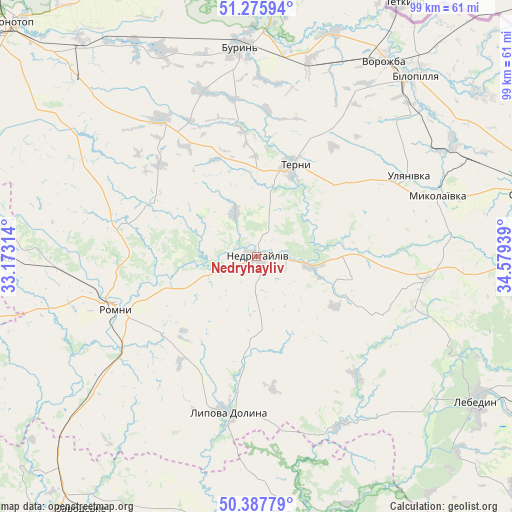 Nedryhayliv on map