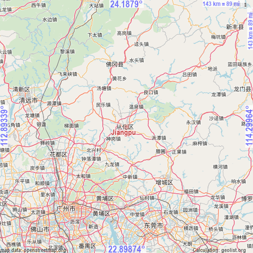 Jiangpu on map