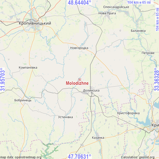 Molodizhne on map