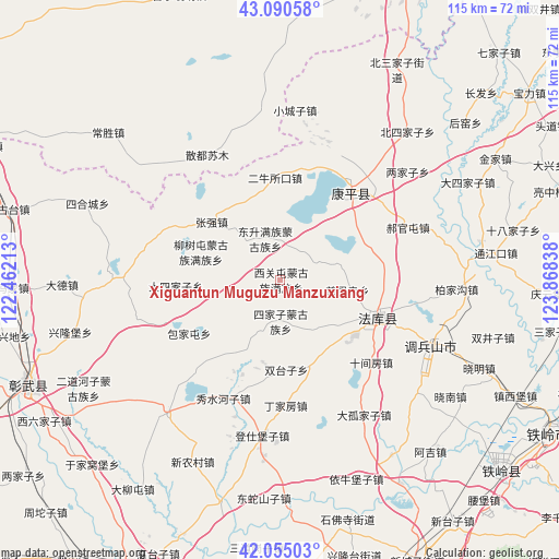 Xiguantun Muguzu Manzuxiang on map