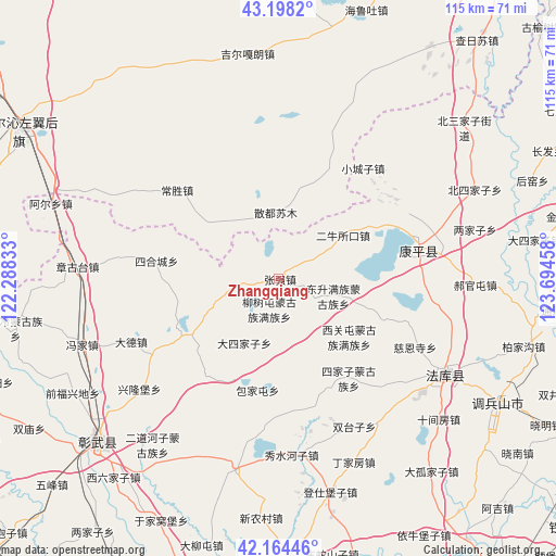 Zhangqiang on map