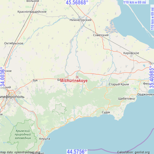 Michurinskoye on map