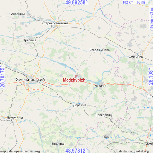 Medzhybizh on map