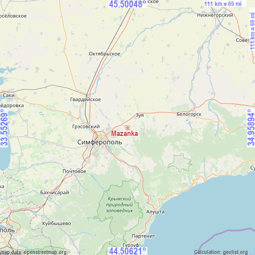 Mazanka on map