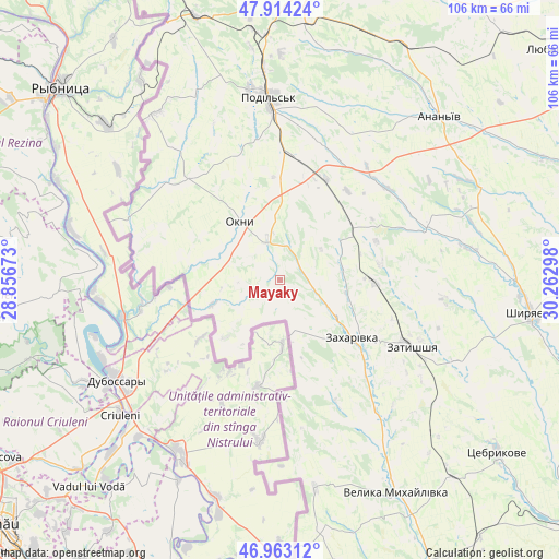 Mayaky on map