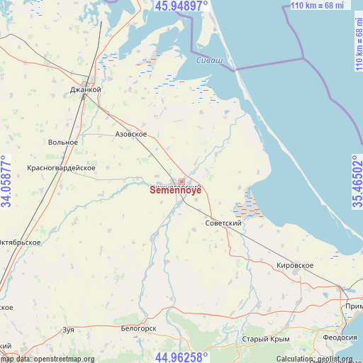 Semennoye on map