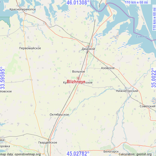 Blizhneye on map