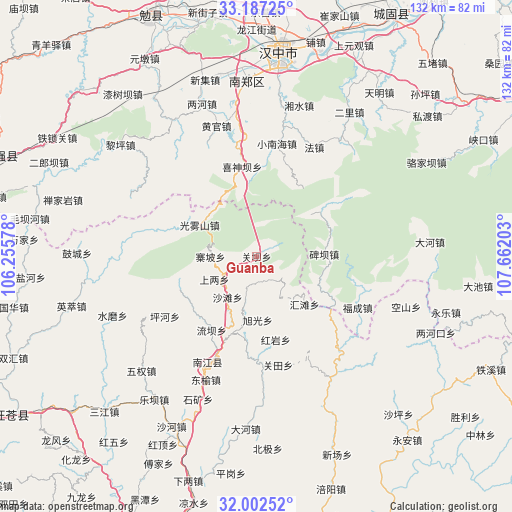 Guanba on map